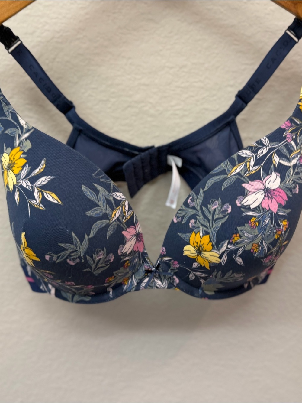 Cacique Navy Floral T-Shirt Bra with Yellow & Pink Flowers